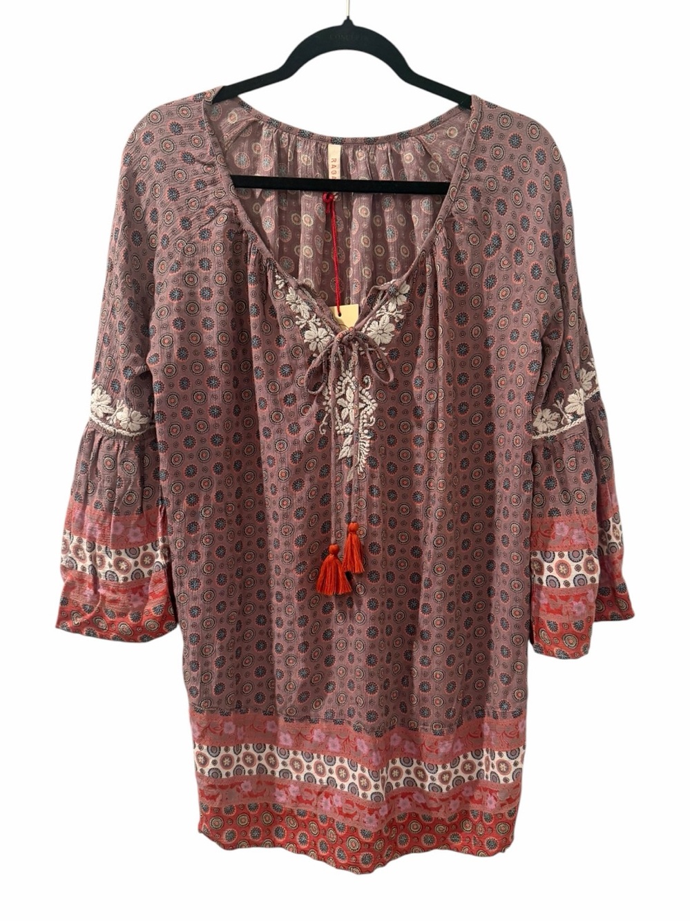 Raga Boho Embroidered Bell Sleeve Tunic Top Size Small NWT